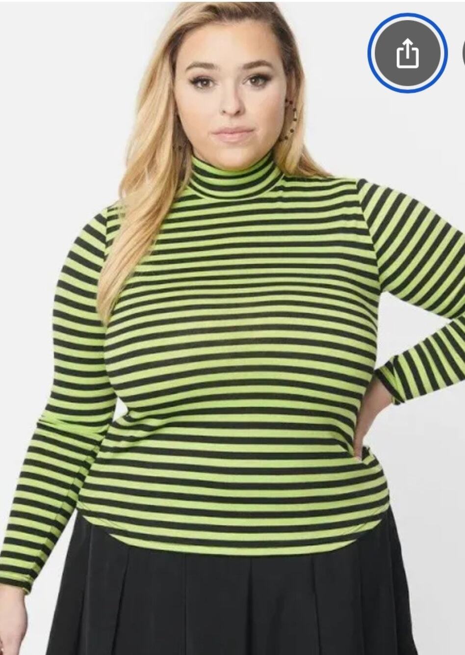 Unique Vintage Black and Green Striped Cherie Turtleneck Top 5X NWOT